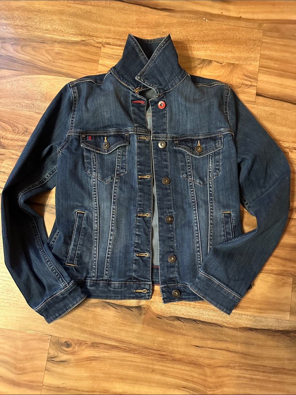 Kids Denim Jacket with Gold Heart Embroidery
